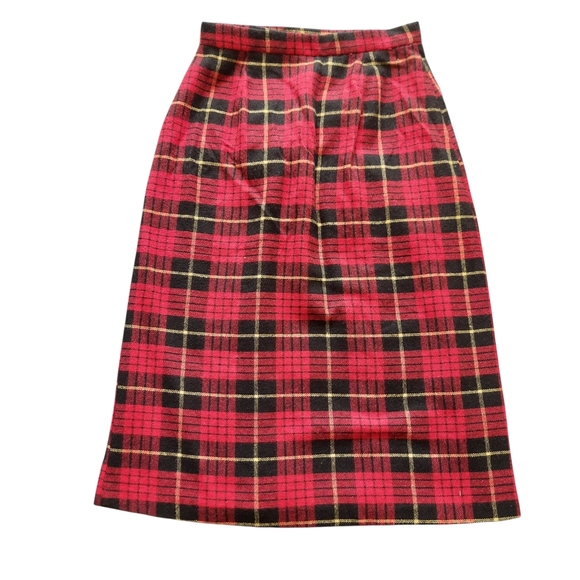 Vintage Red Black Tartan Plaid Skirt with Side Fringe - Picture 11 of 12